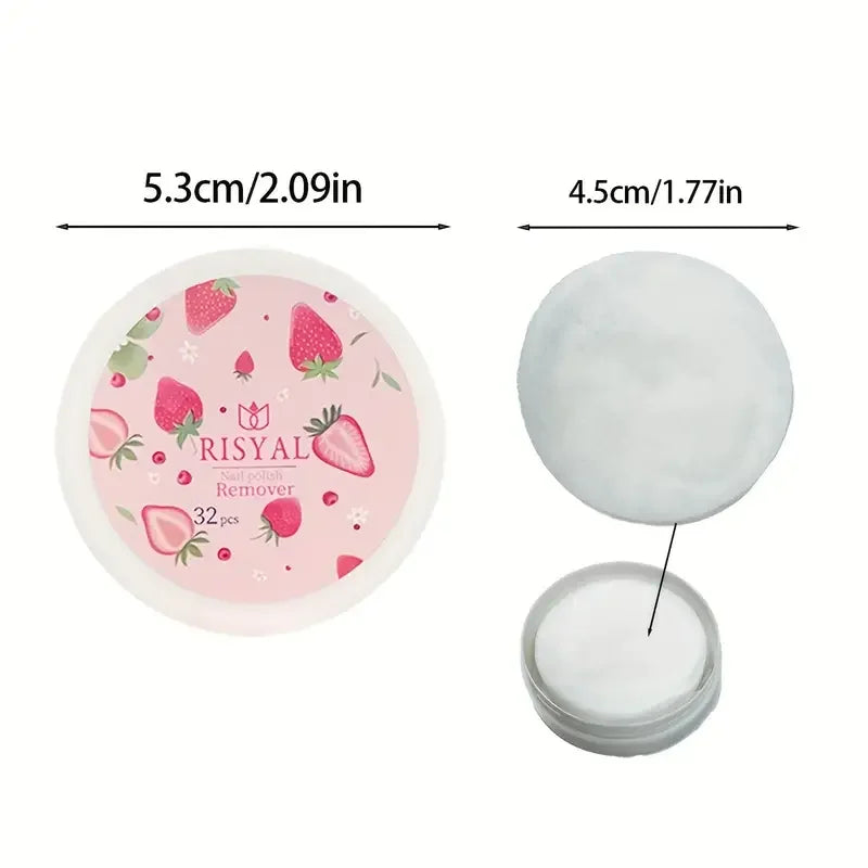 32pcs/Box Strawberry Nail Polish Remover Pads, Soft Absorbable Wipes for Easy Manicure & Pedicure Care
