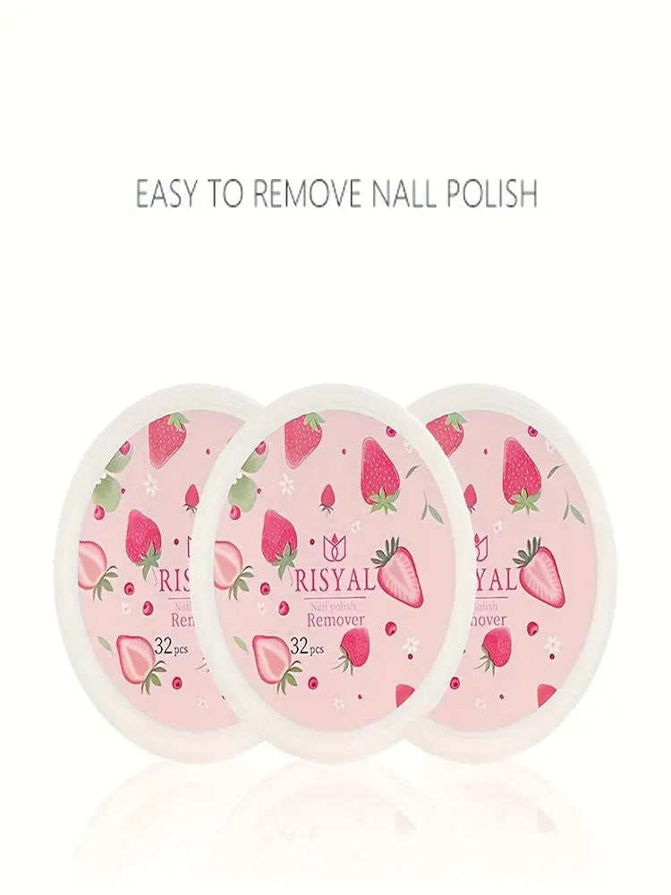 32pcs/Box Strawberry Nail Polish Remover Pads, Soft Absorbable Wipes for Easy Manicure & Pedicure Care